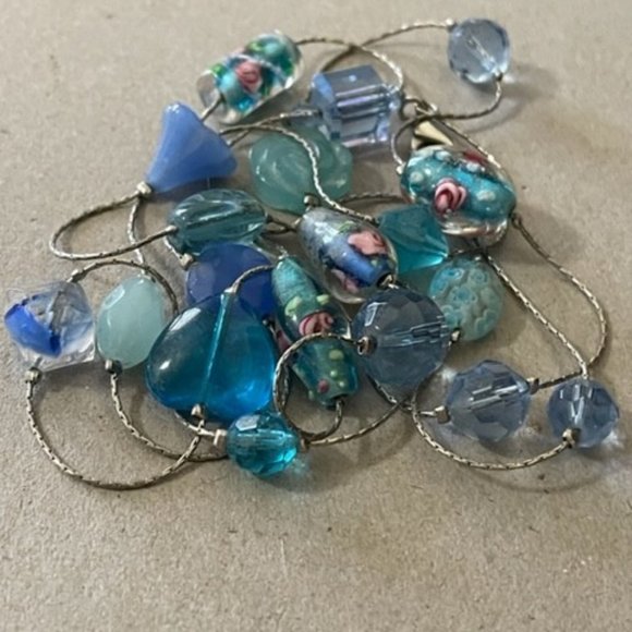 42" Lamp work, Glass and Crystal Station Beads on a Silver Chain - Picture 1 of 7
